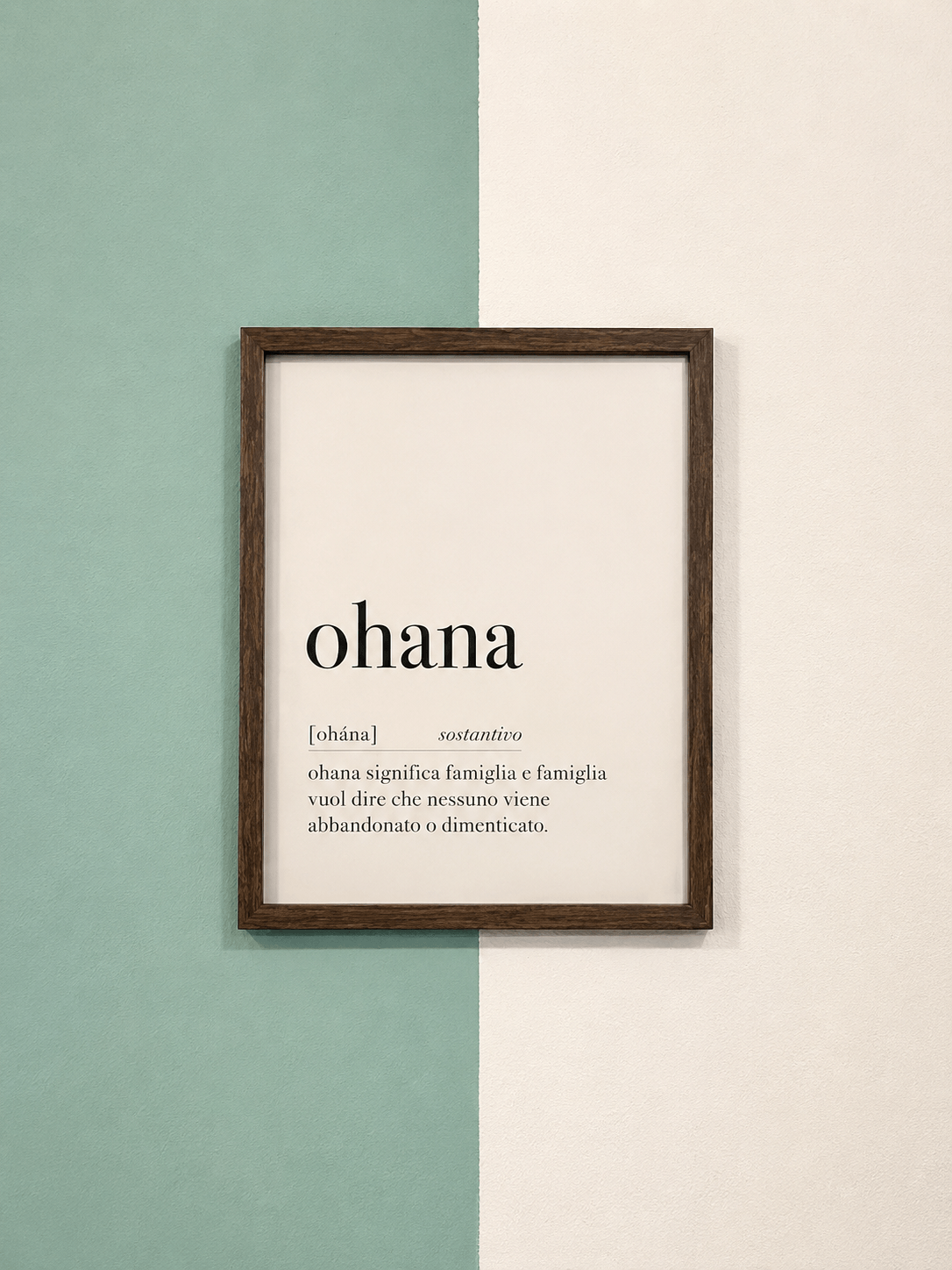 Quadro con la definizione della parola Ohana: famiglia, nessuno viene abbandonato o dimenticato